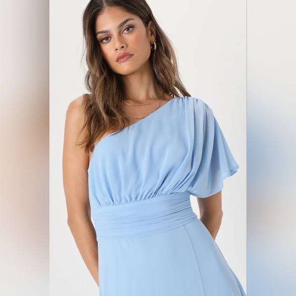 Lulus Cultivated Charm Powder Blue One-Shoulder Maxi Dress S Wedding Party Prom - Picture 4 of 12